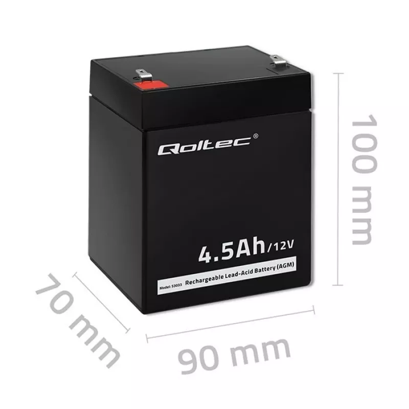 Qoltec 53033 AGM-Akku 12 V 4,5 Ah, max. 1,35 A, wartungsfrei