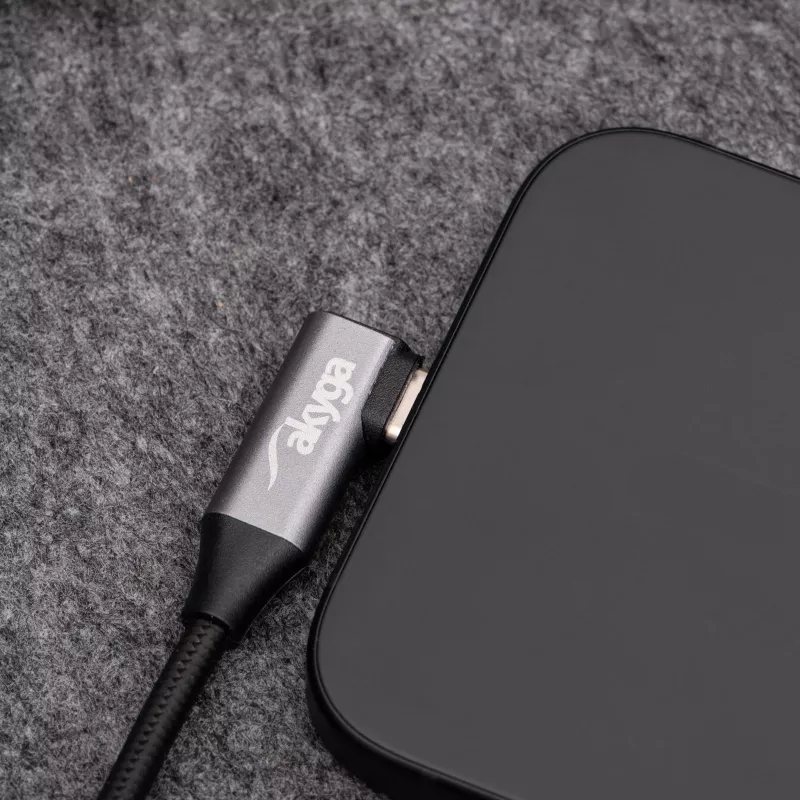 Akyga AK-USB-58 gewinkeltes USB-C auf USB-A Kabel, 30 cm, 60 W, geflochten, Schwarz