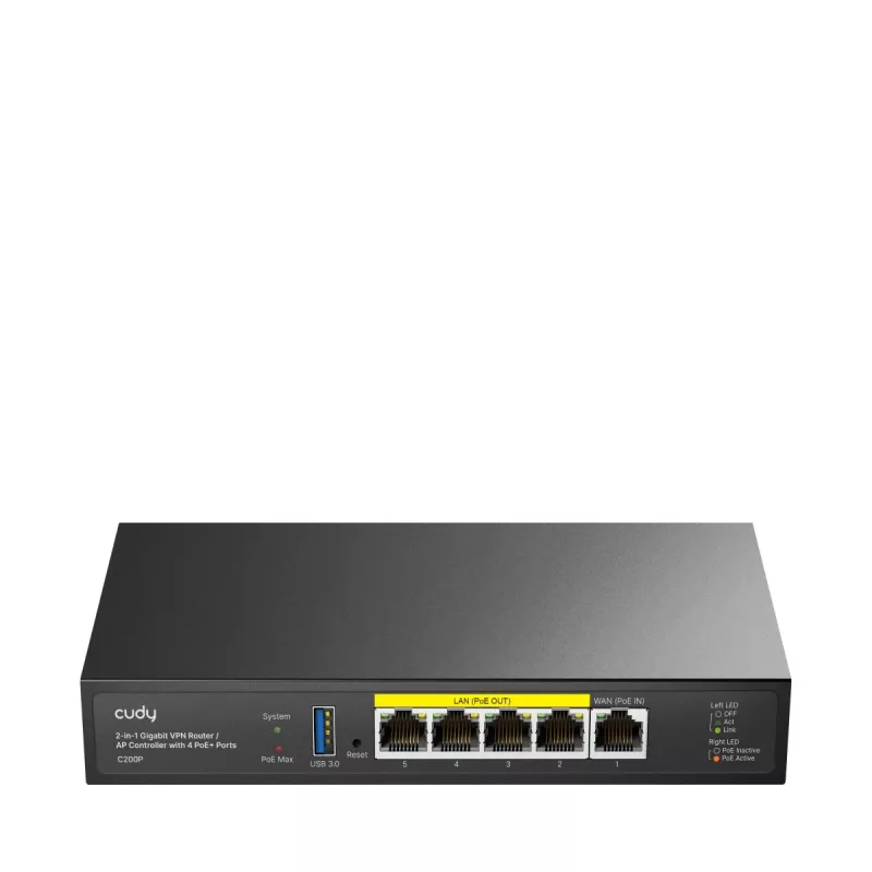 Cudy C200P 2-in-1 Gigabit-VPN-Router und AP-Controller, 4x PoE+