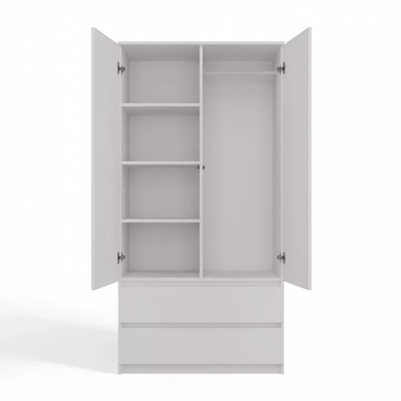 Top E Shop SZAFA MALWA B Schlafzimmer-Kleiderschrank, 5 Einlegeböden, 2 Türen, weiß