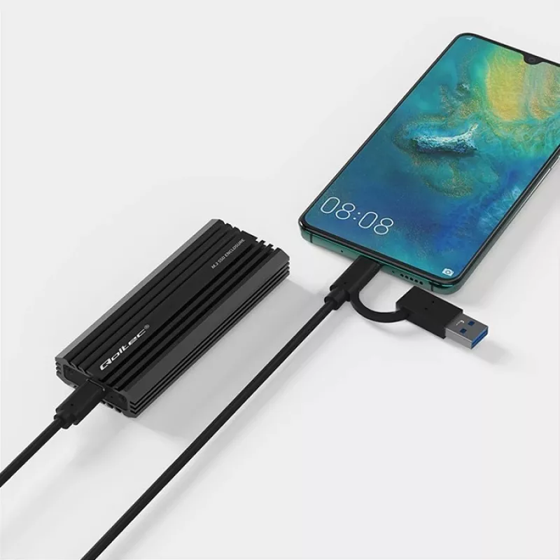Externes SSD-Gehäuse QOLTEC NV2270 für M.2 SATA/NVMe-Laufwerke, USB-C, bis zu 2 TB