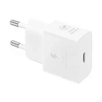 Wand-USB-C-Ladegerät Samsung EP-T2510 25W Weiß, universelles Innenbereich-Schnellladegerät mit PPS