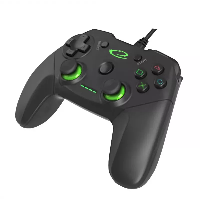 Esperanza EGG110K Vanquisher kabelgebundenes USB-Gamepad für PC/PS3, Vibration, 12 Tasten, 2 Analogsticks, schwarz/grün