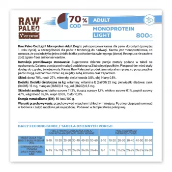 VetExpert Raw Paleo Cod Light Monoprotein Kabeljau Nassfutter für Hunde 800 g