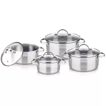 Kochtopfset LAMART LTSSSET8 – Edelstahl-Kochset, 4-teilig, Kochtöpfe 1,5 L / 2,1 L / 2,9 L, Glasdeckel