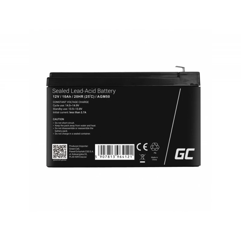 USV-Batterie Green Cell AGM50 12 V 10 Ah VRLA AGM, 65×151×95 mm, 2,45 kg, schwarz