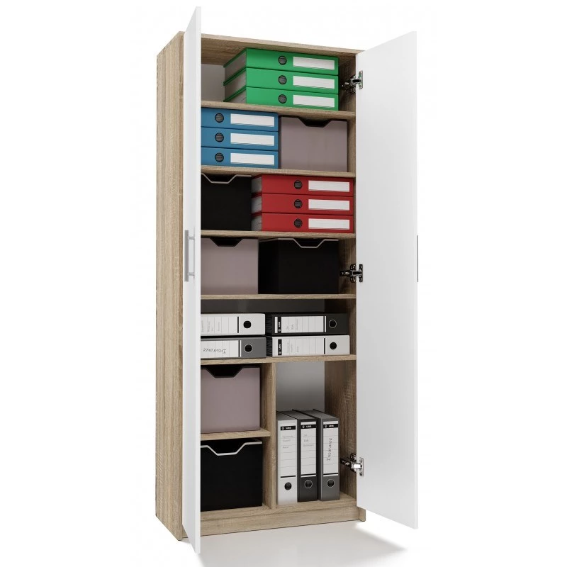 Aktenschrank OLIV 2D 74x35x180 cm, Sonoma-Eiche/weiß