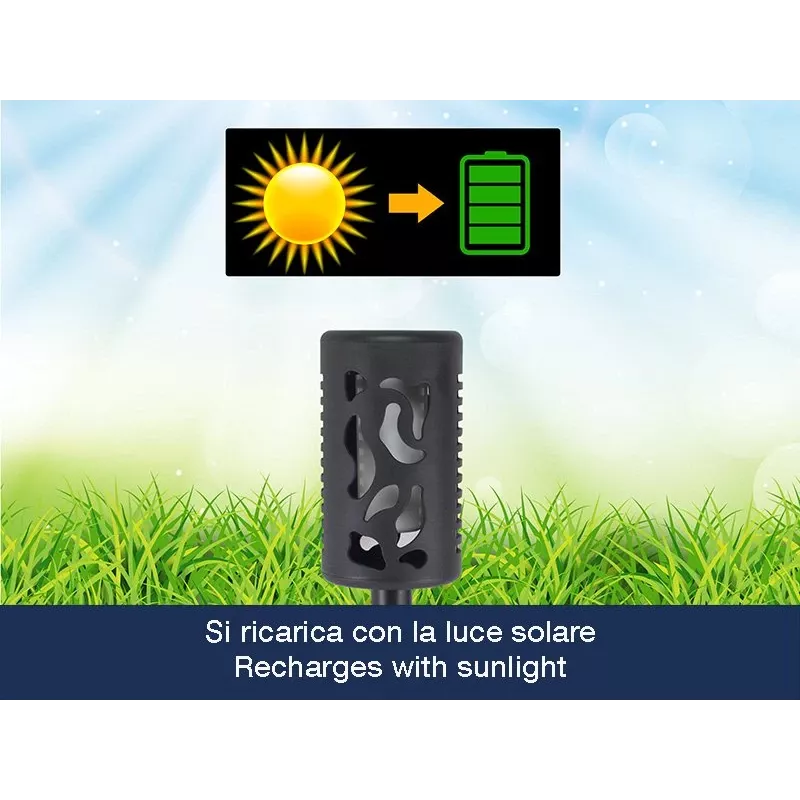 Beper P207ILO101 Solar-Gartenleuchte mit Erdspieß, 12 LED Flammeneffekt, IP44, Schwarz