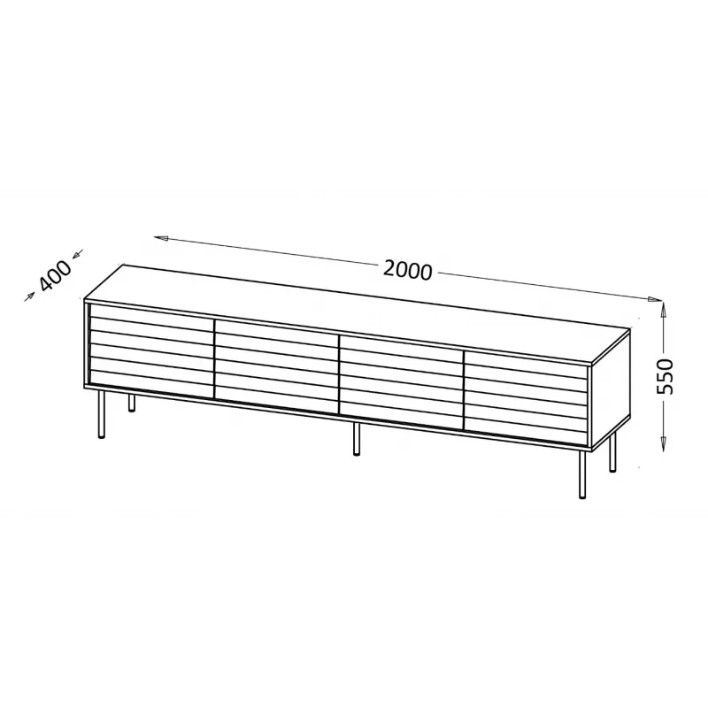 TV-Schrank cama meble CORTINA 4D 200x40x55 cm, schwarze Oberseite, nussbaumfarbene Fronten