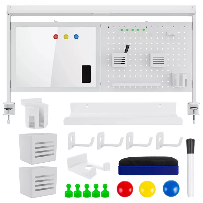 Schreibtisch-Trennwand ergo office ER-301 W – 1116 mm breiter Stahl-Sichtschutz mit Magnettafel, weiß, max. Belastung 10 kg