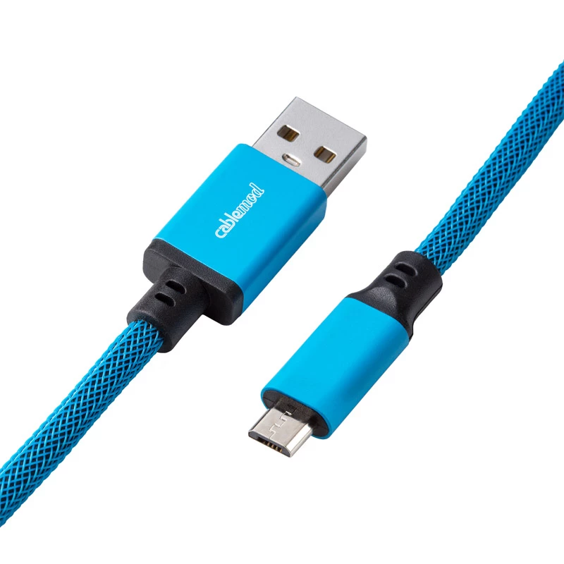 CableMod Classic Spiral-Tastaturkabel CM-CKCA-MLB-KLB150KLB-R, Micro-USB auf USB-A, 150 cm, Blau (Spectrum Blue)