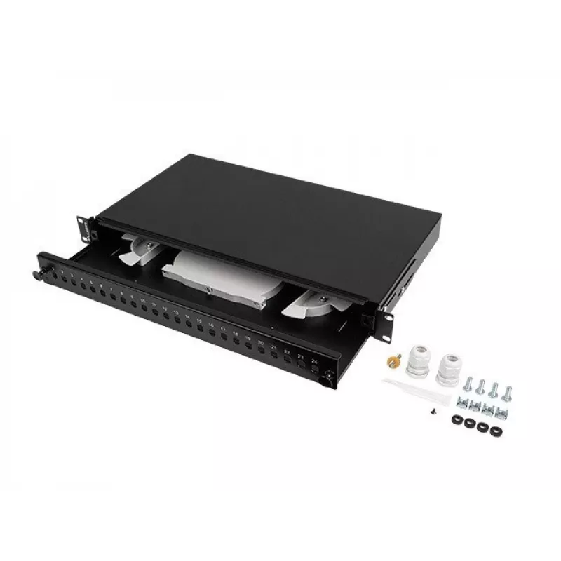 Glasfaser-Patchpanel LANBERG FOP1-24ST-FCB 1U 24xST / 24xFC Rackmontage Schwarz