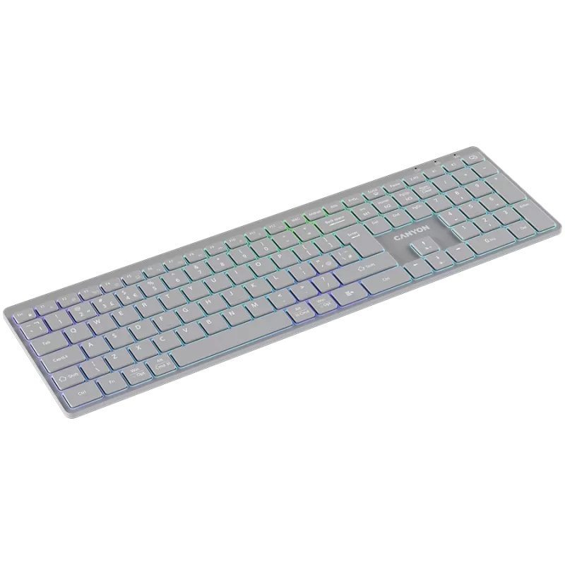 CANYON Tastatur HKB-W11 UK/US RGB Dual Mode Wireless Grau
