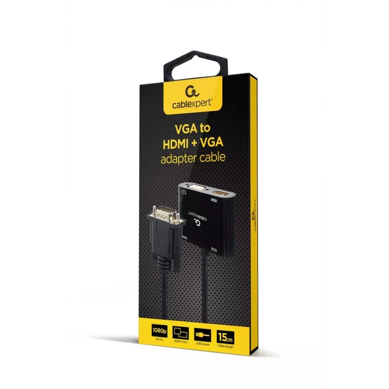 Videokabel-Adapter GEMBIRD A-VGA-HDMI-02 0,15 m — HDMI + VGA (D-Sub) Buchse auf VGA (D-Sub) Stecker, schwarz