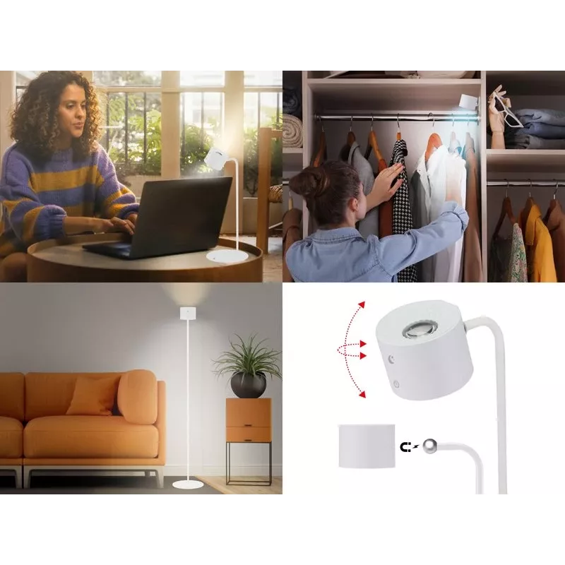 Beper P201UTP305 aufladbare höhenverstellbare LED-Lampe, stehend und wandmontierbar, 2,3 W, dimmbar, weiß