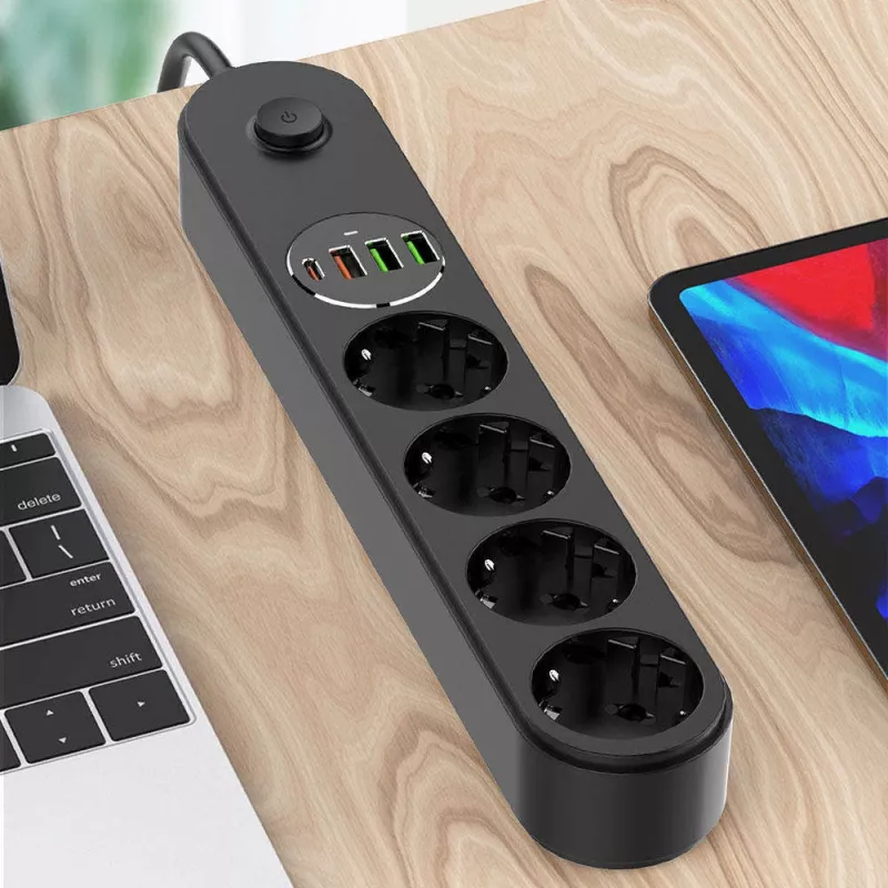 Power strip ColorWay CW-CHE44PDB — 4 AC outlets, 2 USB ports