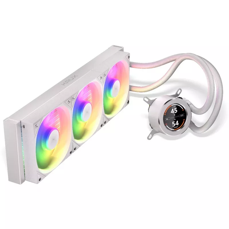 KRUX HydroGlance 360 ARGB AiO-Wasserkühlung mit LCD, 360 mm, Weiß