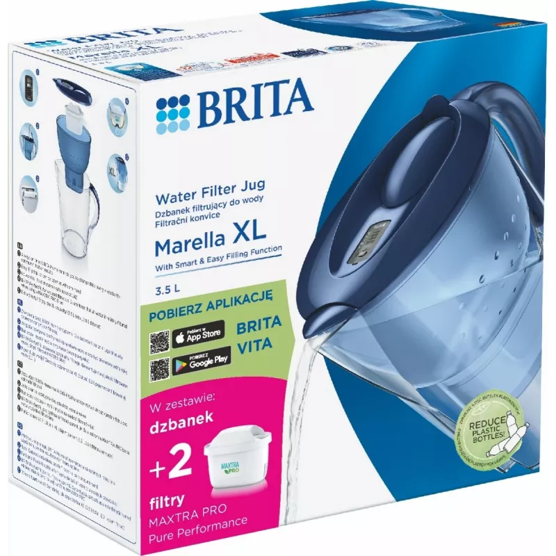 Wasserfilter-Kanne BRITA Marella XL mit 2 MAXTRA PRO blauen Ersatzkartuschen