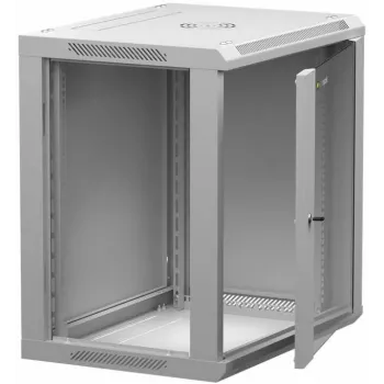 NETRACK 019-120-645-021 Wand-/Hängeschrank 19 Zoll 12U/450 mm Glastür grau abnehmb. Seitenwände