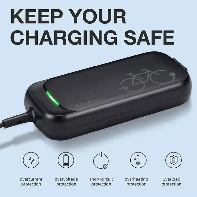 E-Bike-Ladegerät QOLTEC 50332 — 36V/42V Ausgang, 2A, 5,5×2,1 mm Stecker