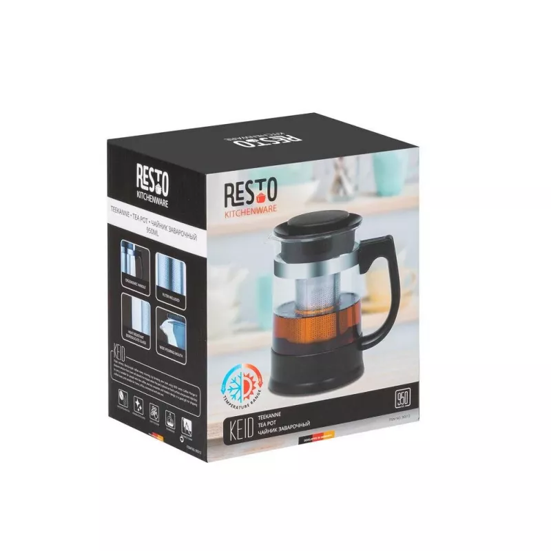 Resto Kitchenware 90512 Teekanne Einzel-Teekanne 950 ml Schwarz, Transparent