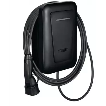 Wandmontierte EV-Ladestation Hager witty one 11 kW 3-phasig mit RFID, Bluetooth und 4,5 m Typ-2-Kabel