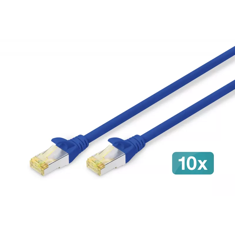 DIGITUS CAT 6A S/FTP Patchkabel-Set DK-1644-A-0025-B-10, 0,25 m, Blau, 10 Stück