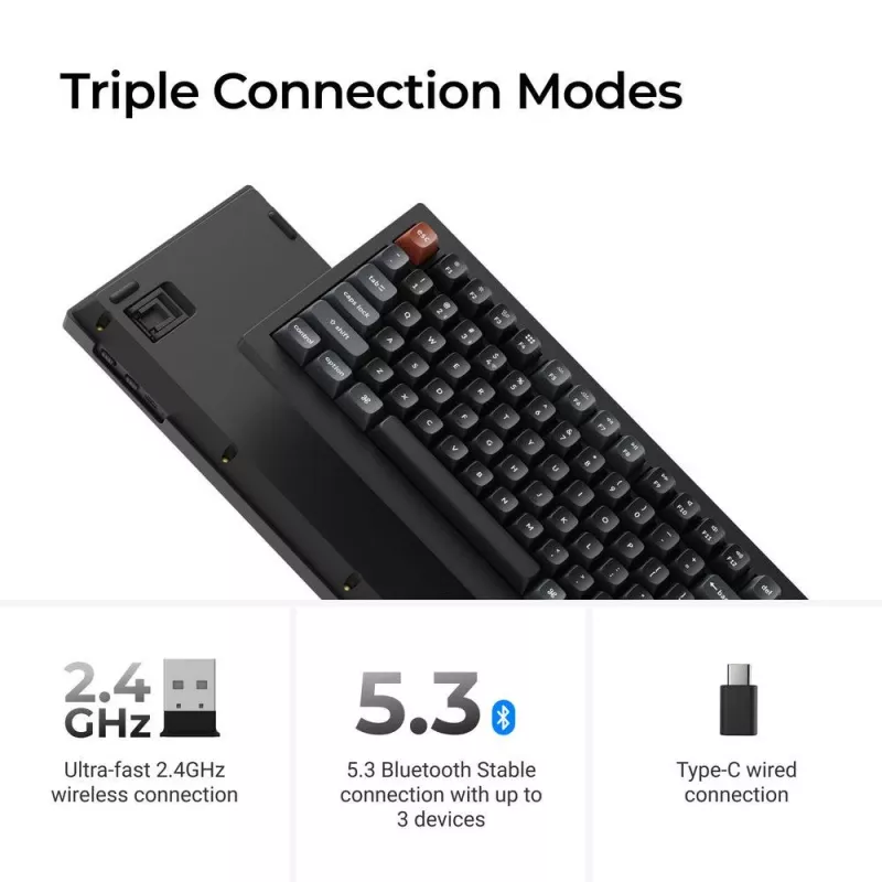 Mechanische Tastatur Keychron V1 Ultra 8K — 75% Formfaktor, QWERTY, Bluetooth, RGB, Schwarz