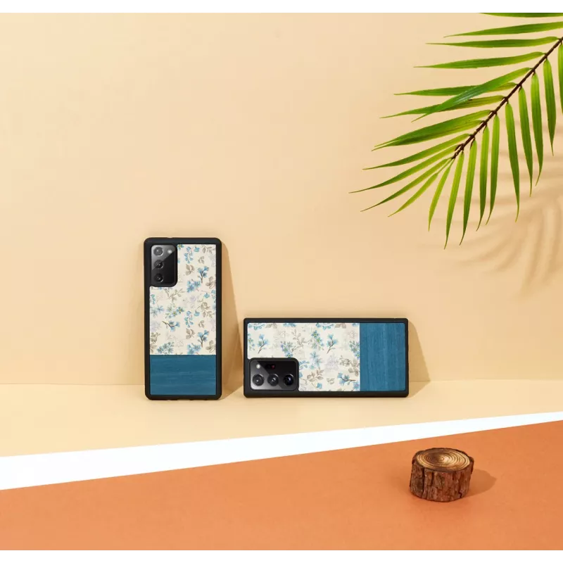 Handyhülle man and wood für Samsung Galaxy Note 20 Ultra — blaue Blume auf Schwarz