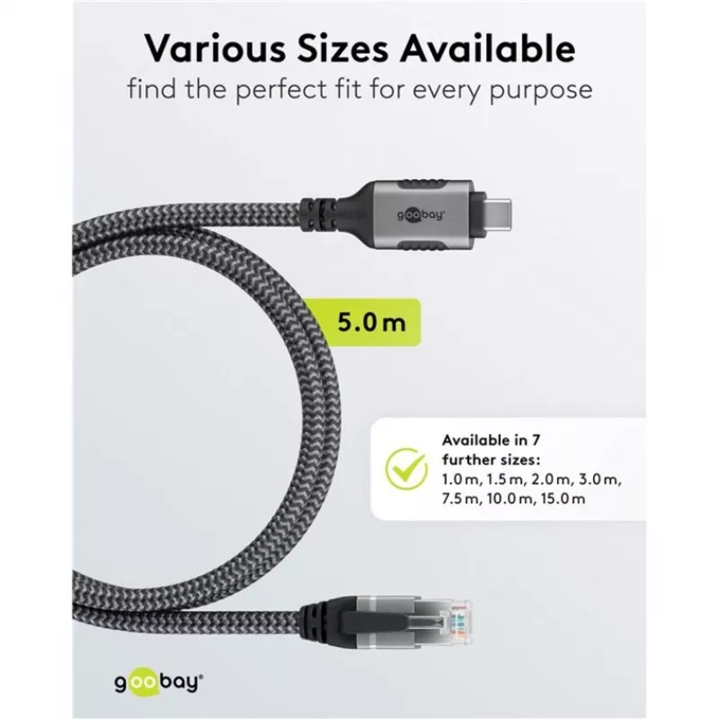 Goobay 70752 USB-C 3.1 auf RJ45 Ethernet-Kabel, Cat6 F/UTP, 5 m, schwarz/silber