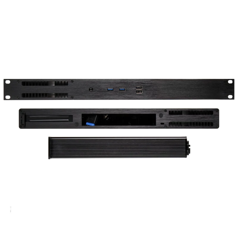Akasa Galileo TU3 1U Rackmount Thin Mini-ITX Gehäuse, lüfterlos, OEM, Schwarz