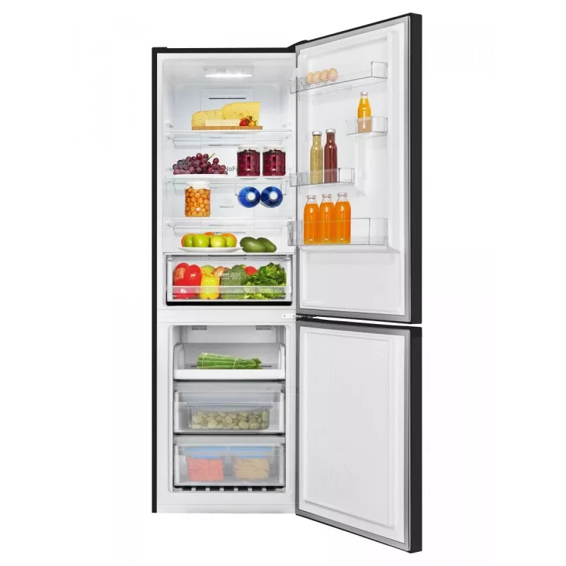 Amica FK3506D.2F(E) Kühl-Gefrierkombination, Gefrierfach unten, 226 l Kühlteil + 96 l Gefrierteil, Total No Frost, Energieklasse E, Schwarz
