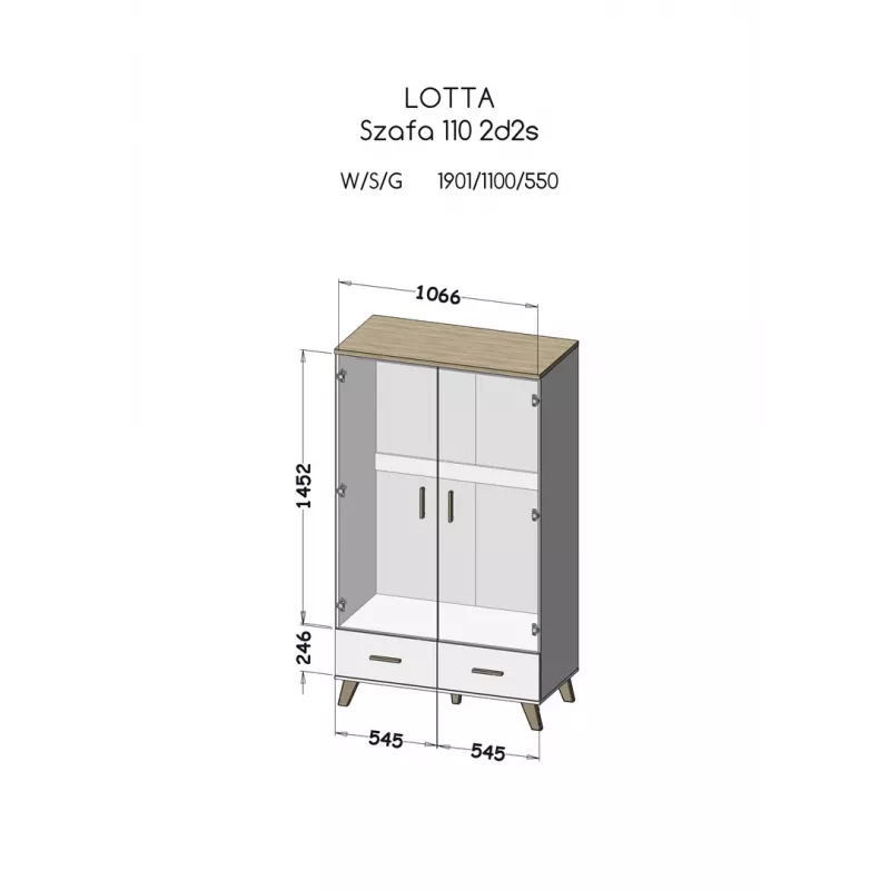 Cama Meble LOTTA 2D2D Kleiderschrank, Eiche Wotan + Schwarz matt