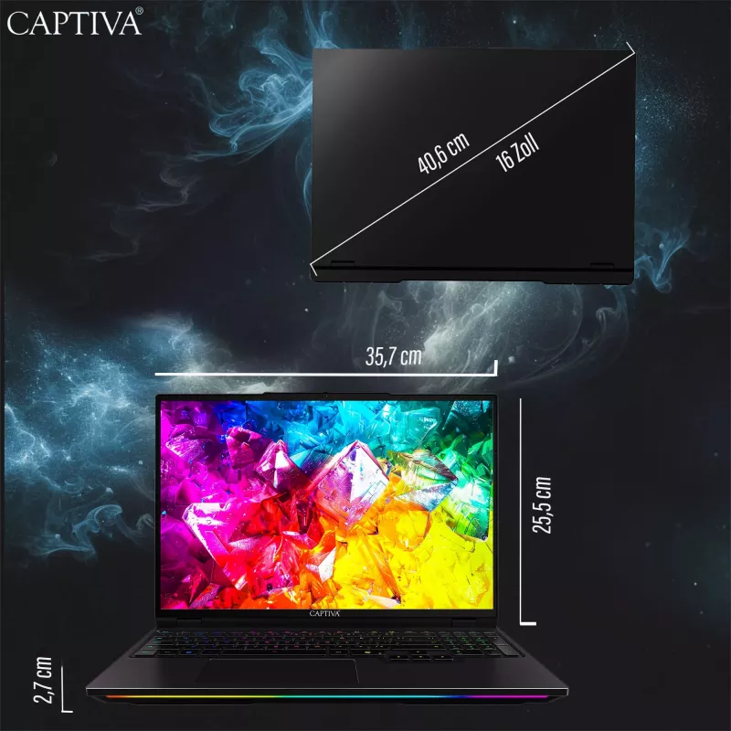 Captiva Ultimate Gaming R95-061GE Gaming-Laptop, AMD Ryzen 9 9955HX, 16 Zoll WQXGA, 64GB DDR5, 2TB SSD, NVIDIA GeForce RTX 5090, Windows 11