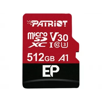 MicroSDXC-Speicherkarte PATRIOT 512 GB UHS‑I U3 V30 Class 10, Lesegeschwindigkeit bis 90 MB/s, Adapter inklusive