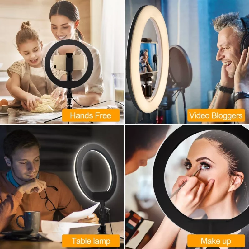 Maclean MCE610 10 12W LED Ring Light mit Stativ und Bluetooth-Auslöser, 3 Farben, 10 Helligkeitsstufen, 10% -100% einstellbare Helligkeit, 160 LED, Smartphone-Halter, Beleuchtungslicht