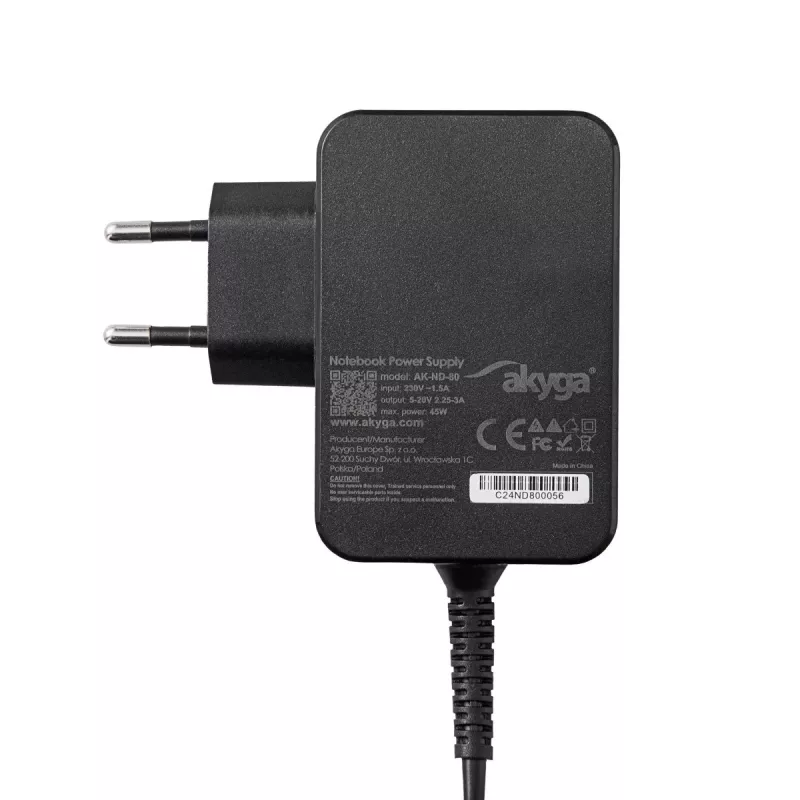 Akyga AK-ND-81 USB-C-GaN-Notebook-Netzteil 65 W, PD 3.0, 5–20 V, 1,8 m Kabel, schwarz
