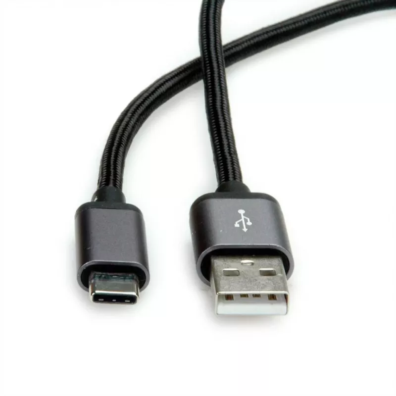 ROLINE USB-2.0-Kabel, USB-C auf USB-A, 0,8 m, schwarz