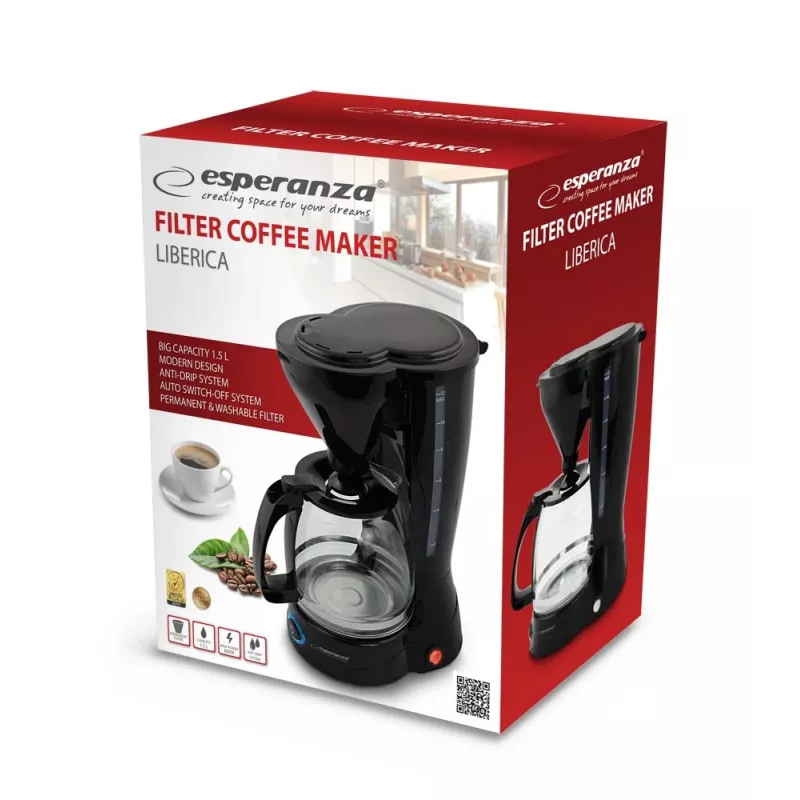 Filterkaffeemaschine ESPERANZA EKC009, 1,5 l Wassertank, 800 W, Arbeitsplatte, schwarz