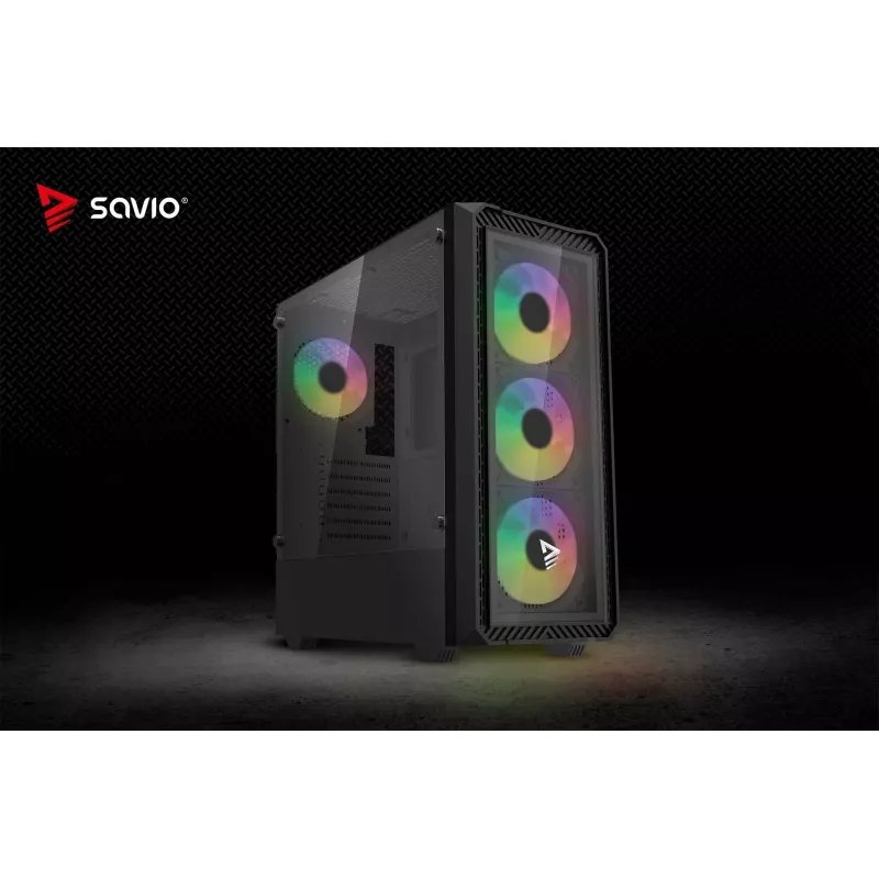 Savio Noctis Glass RGB Cube PC-Gehäuse, ATX/Micro-ATX/Mini-ITX, Front aus Hartglas, RGB-Lüfter, schwarz