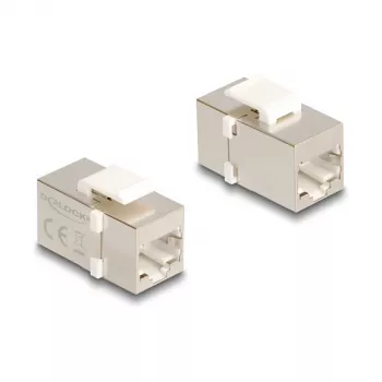 Delock 90637 Keystone-Modul RJ45-Buchse zu RJ45-Buchse, Cat.6 FTP, silber/weiß