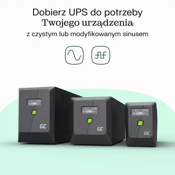 Unterbrechungsfreie Stromversorgung Green Cell UPSLP480 0,75 kVA (480 W) 4 AC-Ausgänge, 2×12 V 7 Ah VRLA, Tower, AVR