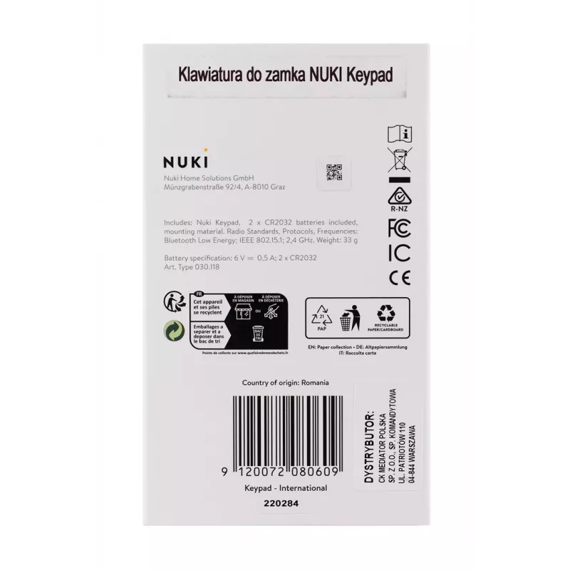 Nuki Keypad, 220284, Code-Tastatur für Nuki Smart Lock, Schwarz