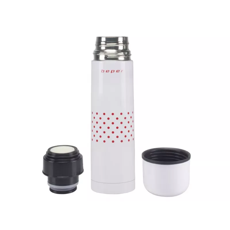 Beper BI.504 Isolierflasche 500 ml, Edelstahl, mit Becher, rot gepunktet