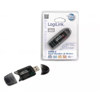 Kartenleser LOGILINK CR0007 USB 2.0 für SD/MMC, schwarz, bis zu 480 Mbit/s