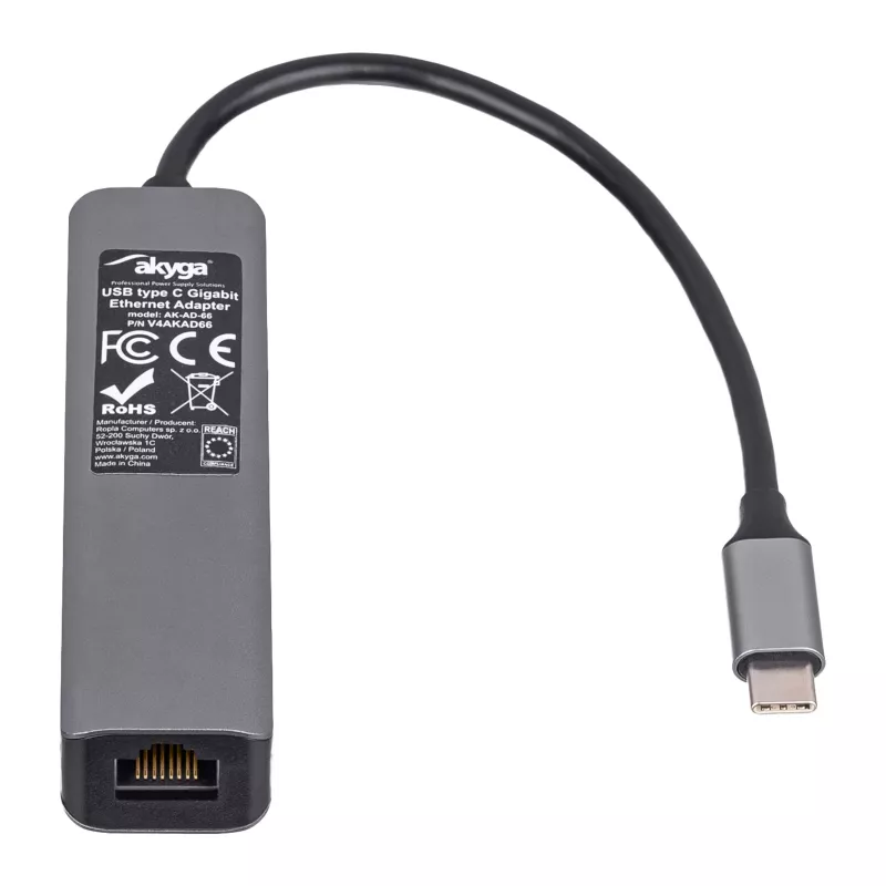 Akyga AK-AD-66 USB-C-Hub mit 3x USB 3.0 und Gigabit-Ethernet, 15 cm, schwarz