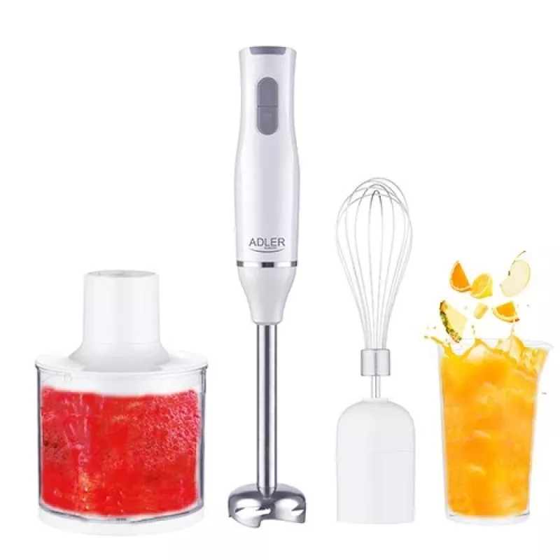 Adler AD 4620 Stabmixer-Set, 800 W, 2 Geschwindigkeiten, 450 ml Zerkleinerer, 750 ml Messbecher, Schneebesen, Weiß