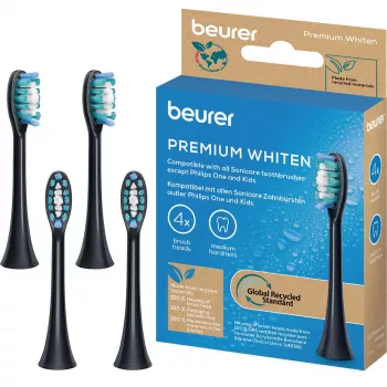 Beurer Premium Whiten 10531 Ersatzbürstenköpfe für Schallzahnbürsten, 4er-Pack