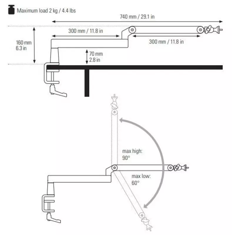 Mikrofonarm Elgato Wave Mic Arm Low Profile — verstellbarer Low-Profile-Auslegerarm für Studio und Streaming