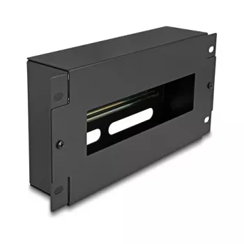 Delock 67320 10" Leitungsschutzschalterleiste mit Abdeckung und DIN-Schiene, 3U, Metall, Schwarz